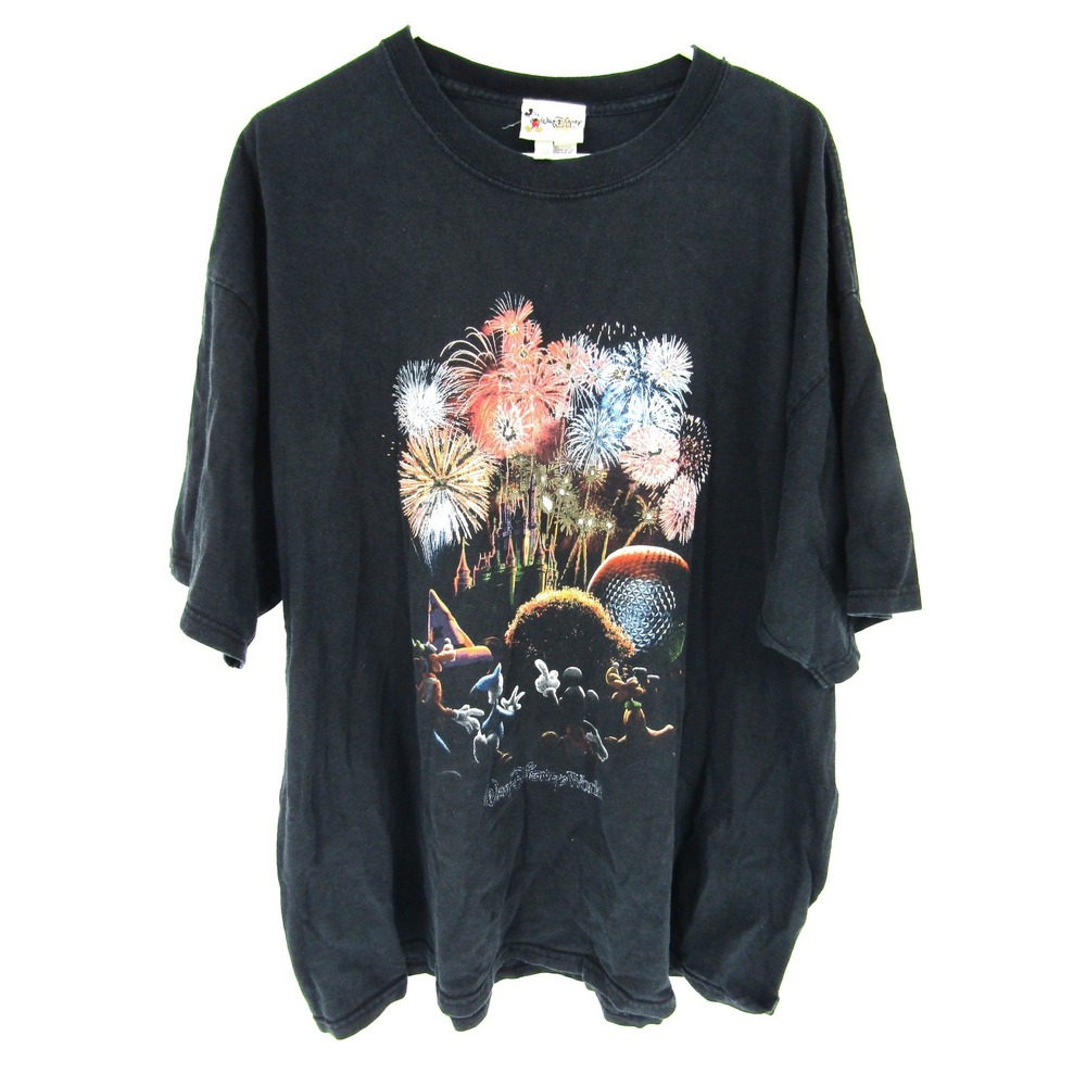 Walt Disney World T Shirt Mens 2XL Black Fireworks Mickey Donald Goofy Graphic